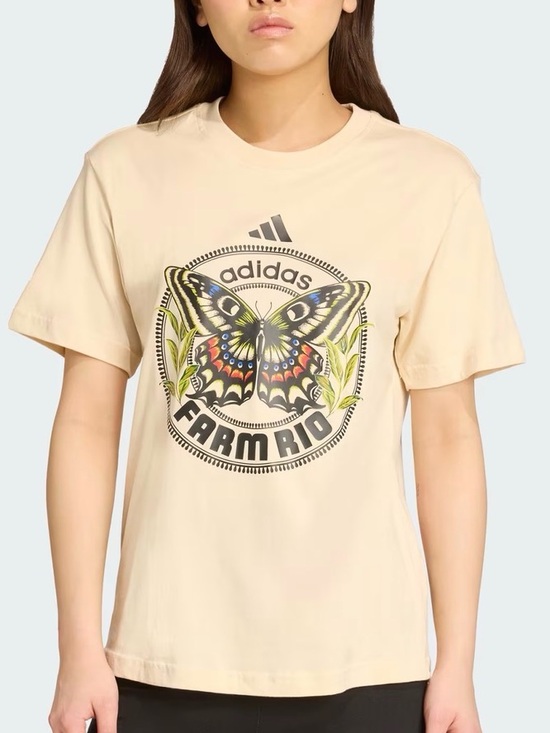 FARM Rio Tops - Adidas x Farm Rio Beige Butterfly Graphic Women’s T‑Shirt